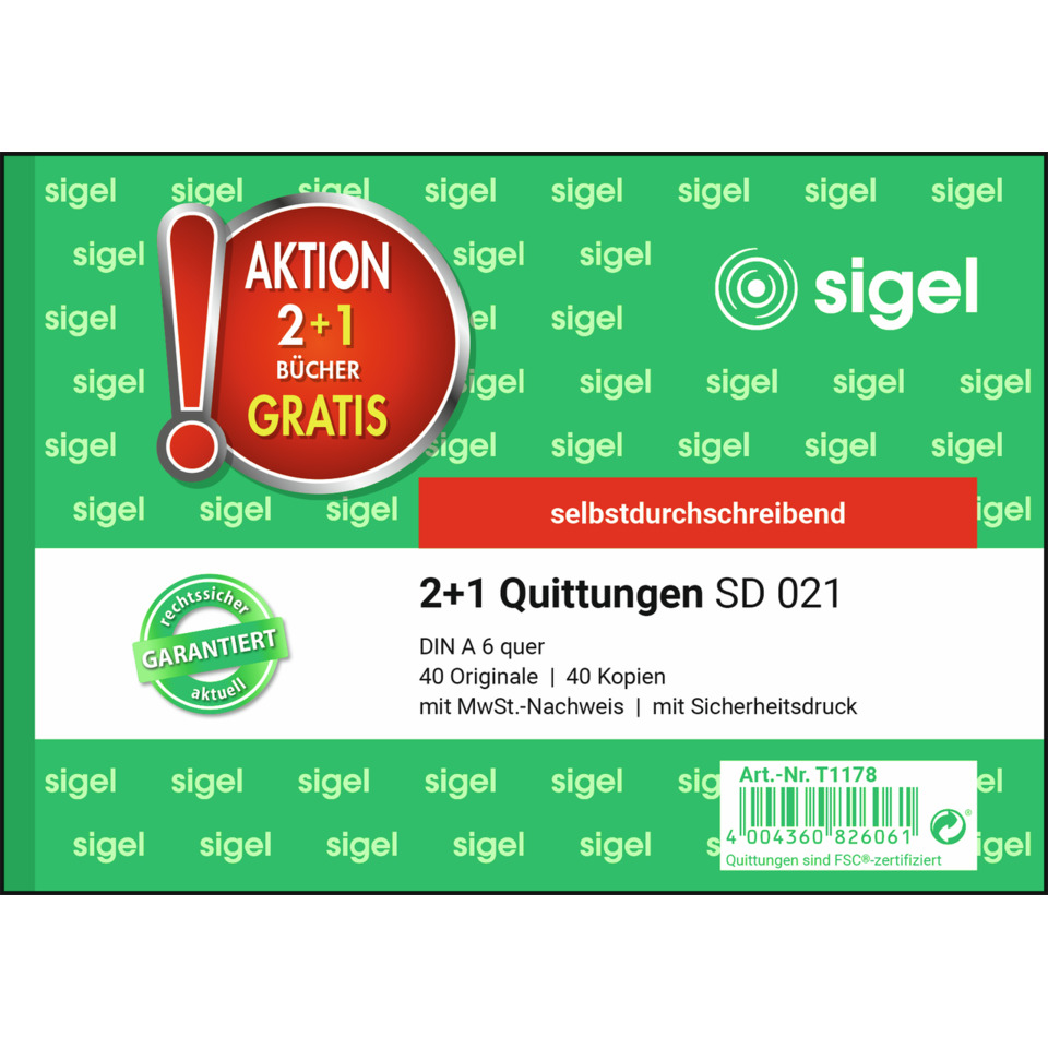Quittungen, 2+1, selbstschreibend, bunt, sigel