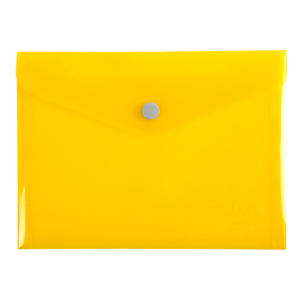 Gelbe Umschlagsverpackung, Umschlag, Klappumschlag, Verschlussknopf, Glänzend