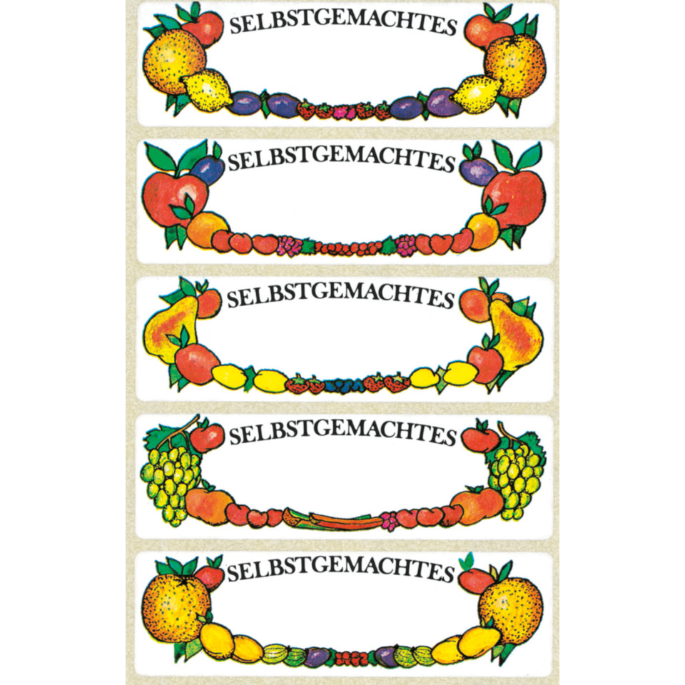 selbstgemachtes, früchte, fruchtgirlande, etikett, handgemacht-sticker
