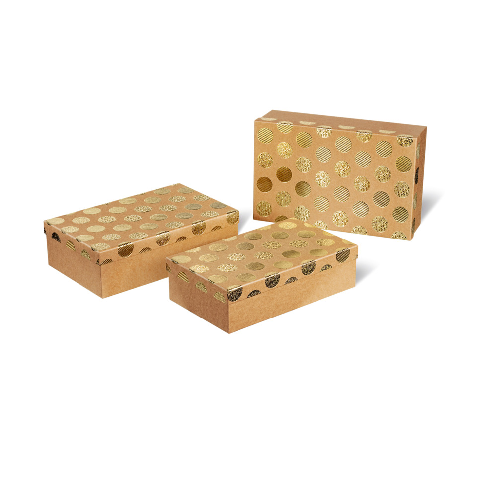 Geschenkschachtel, Pappbox, Kartonbox, Goldpunkte, Geschenkverpackung