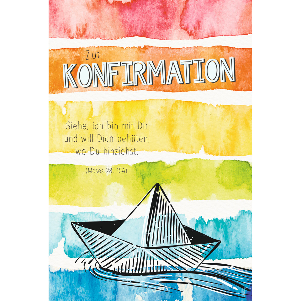konfirmation, papierboot, farbenstreifen, zitat, paper boat