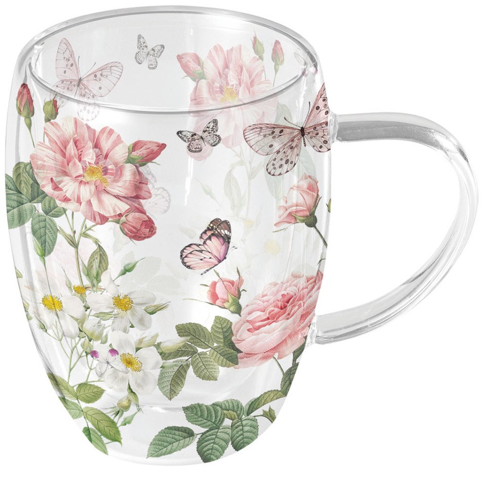 gläsernerBecher, Blumenmuster, Schmetterlinge, Transparent, Tinker-Handle