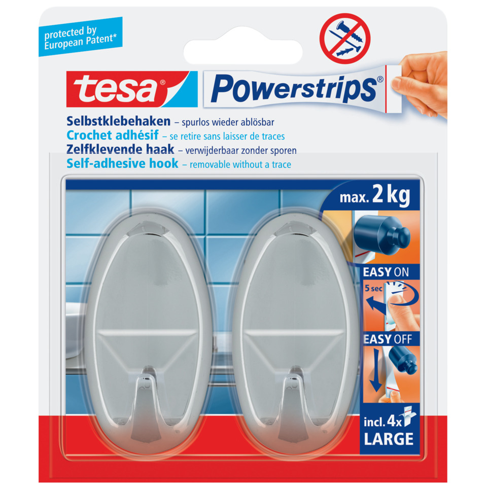 Klebehaken Powerstrips® oval, 1500g, ablösbar, 2 Stück, chrom TESA 58050-00012-20