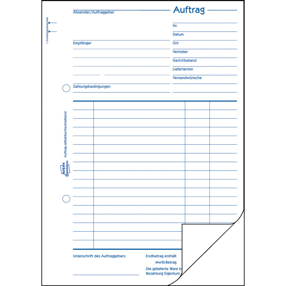 Druckpapier, Auftragsformular, Kopie, Blaulinien, Unterschrift