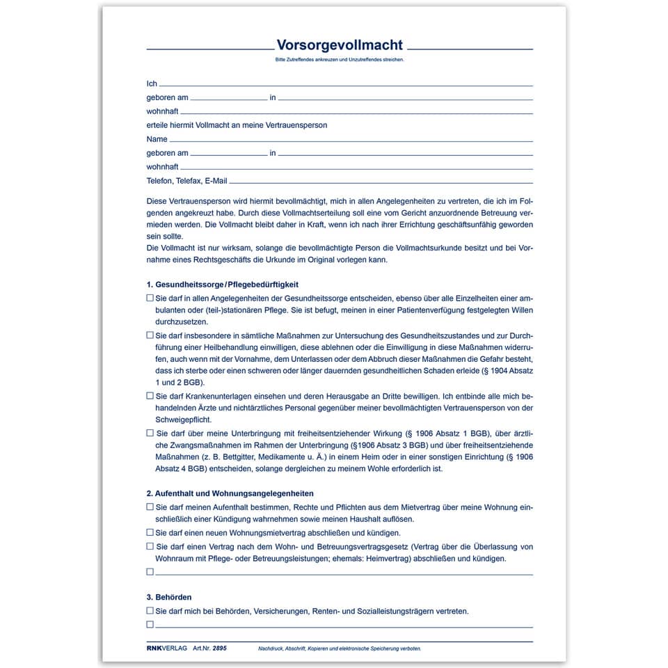 Dokument, Vorsorgevollmacht, Ausdruck, Vertragsform, Unterschrift