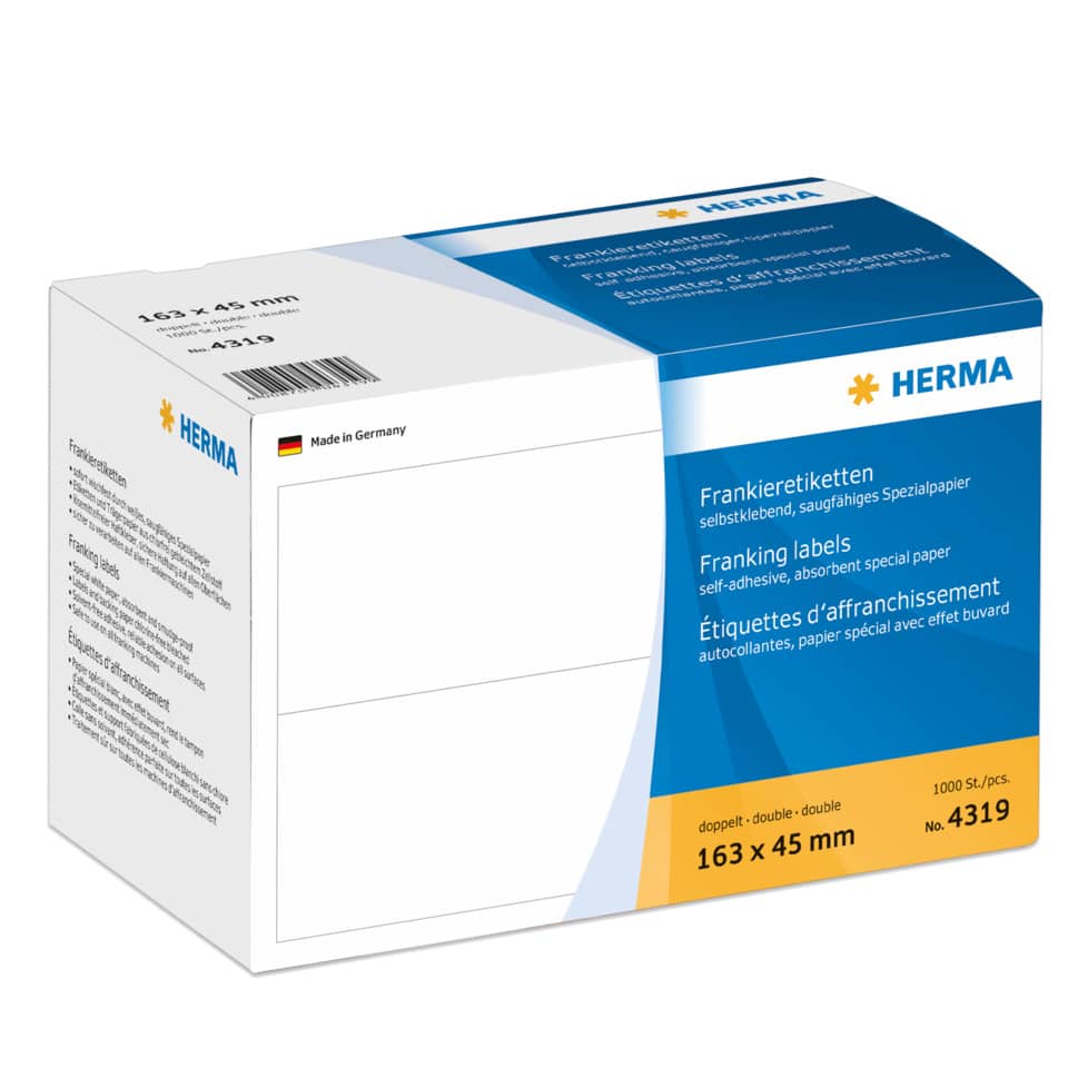 Etiketten, Frankieretiketten, Selbstklebend, Spezialpapier, Abmessungen 163x45 mm