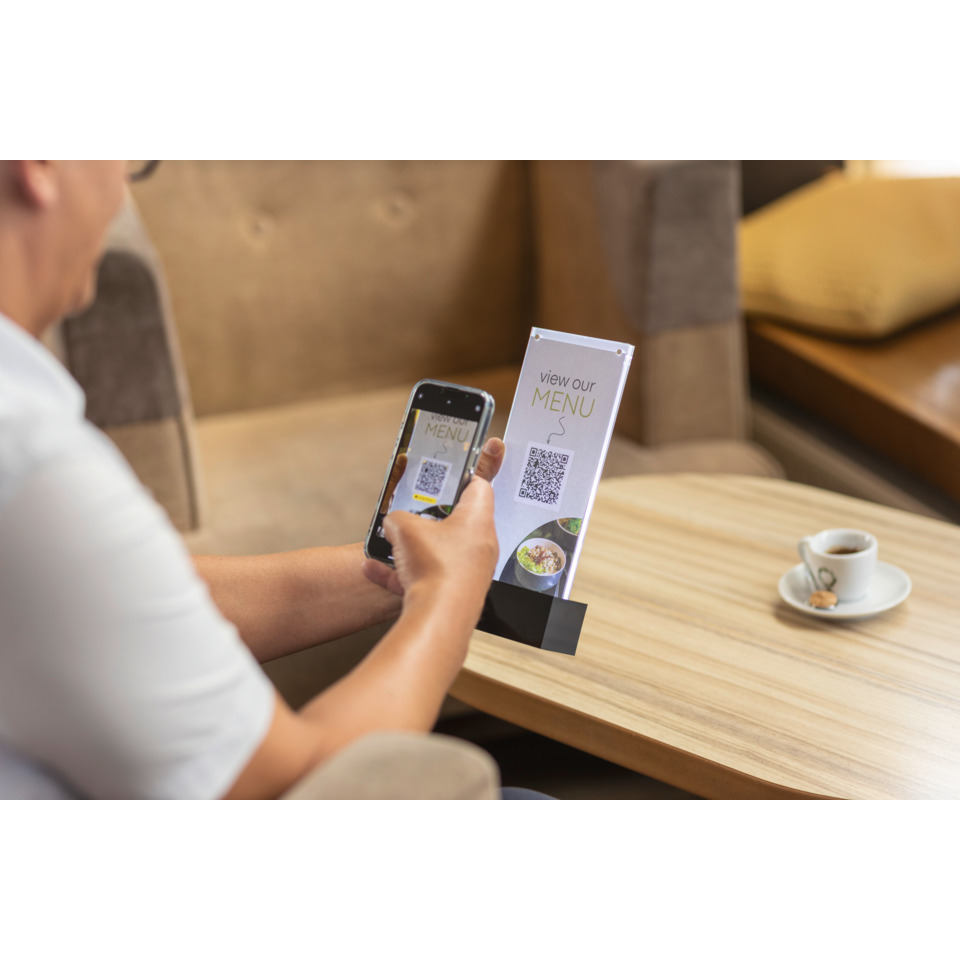 QR-Code, Speisekarte, Smartphone, Café, Tischsetup