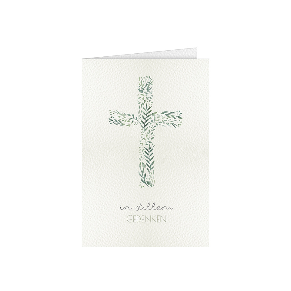 Kreuz, Blätter, Hochformat-Card, Gedenkkarte, Kartenrand