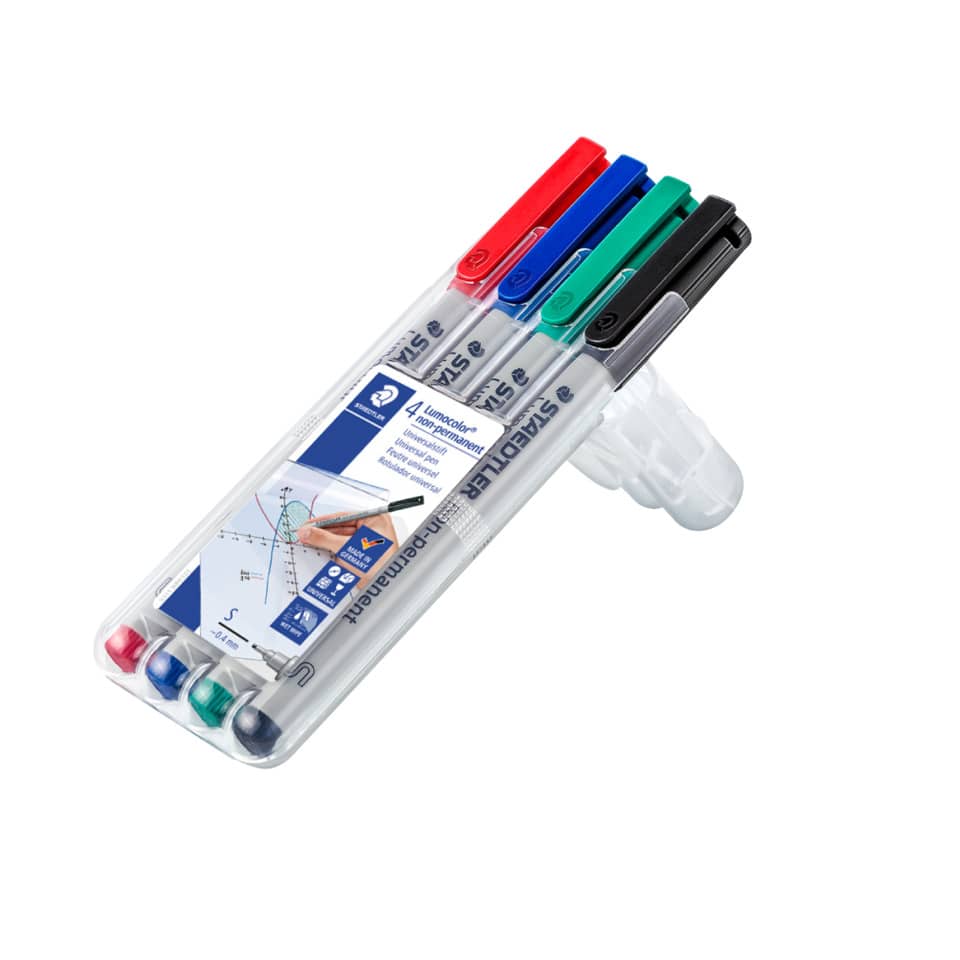 Feinschreiber Lumocolor® non-permanent, ca. 0.4 mm, aufstellbare STAEDTLER Box mit 4 Farben STAEDTLER 311 WP4