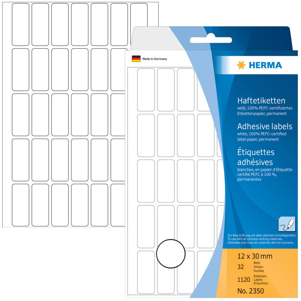 Etikettenbögen, Klebeetiketten, PEFC-zertifiziert, 12x30 mm, Bürobedarf