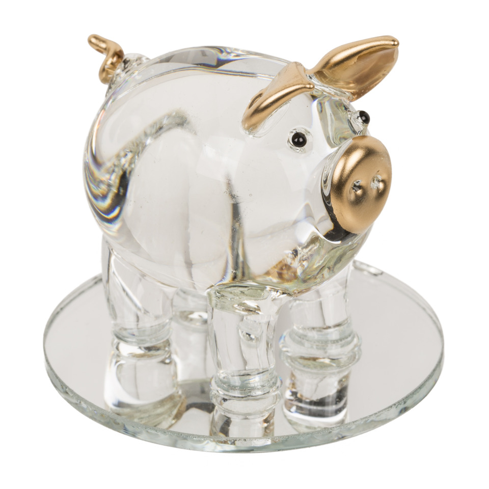 glasfigur, schwein, deko, klein, standfuß