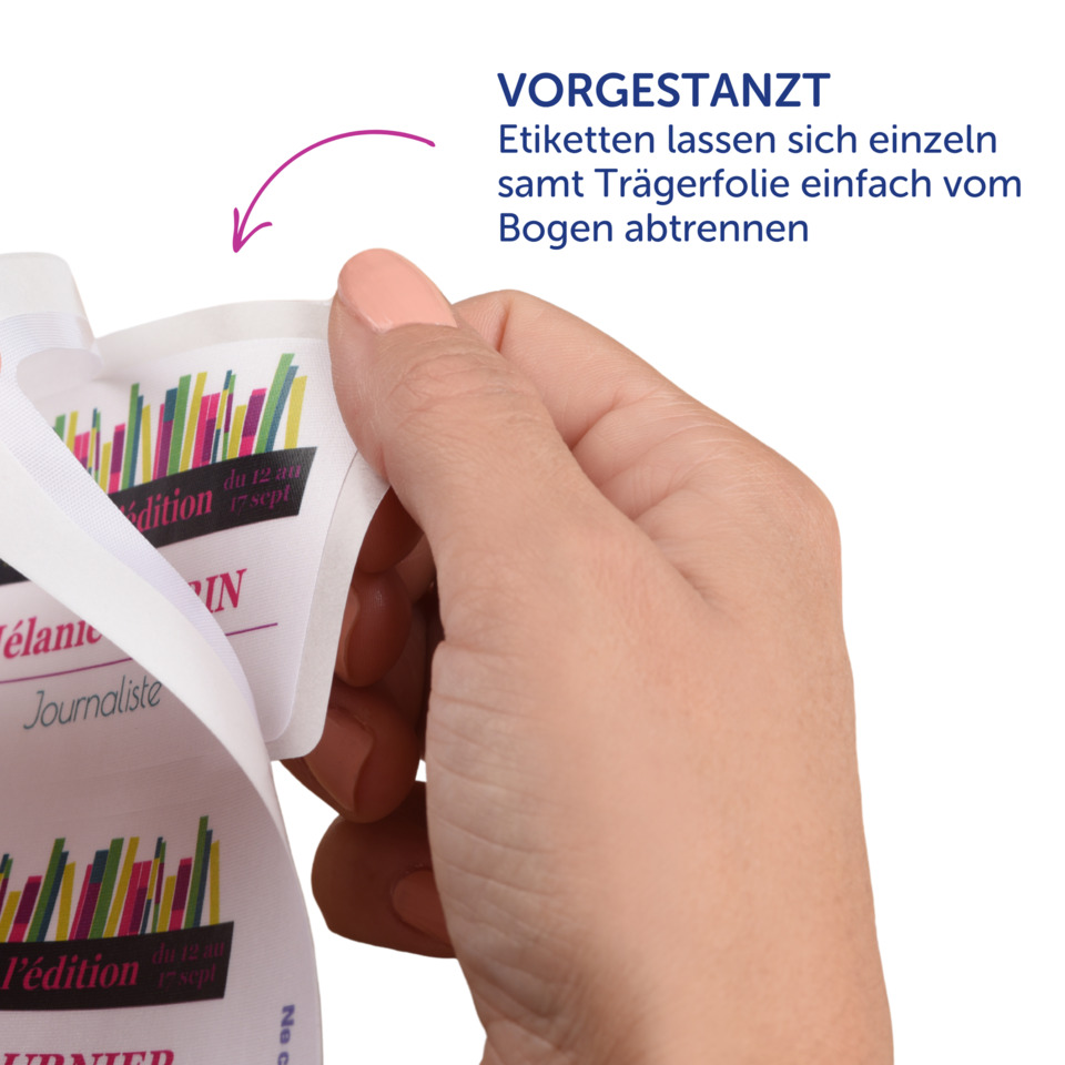 Klebebandetikett, Etiketten, Bandetikett, Schnittkante, Trägerfolie, Papieretikett