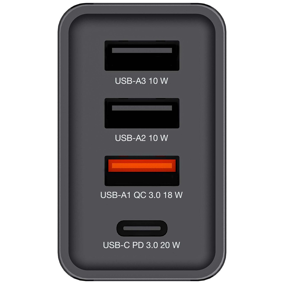 USB-Hub, USB-A, USB-C, Ladeanschluss, Qi-Ladefläche