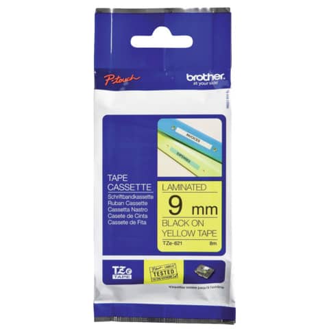 Schriftband laminiert, 9mmx8m, schwarz/gelb BROTHER TZE621