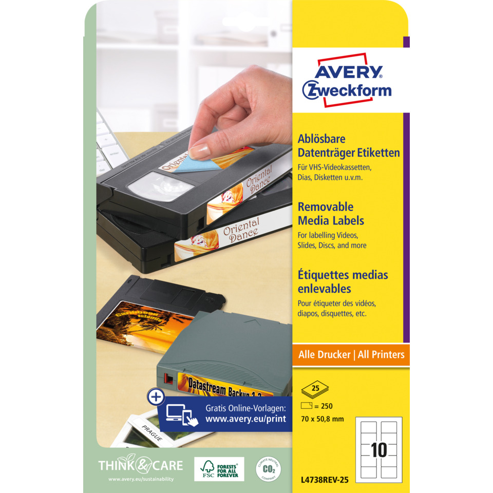 VHS/Kassette, Entsorgbare Etiketten, Media Labels, Kassette, Label-Träger