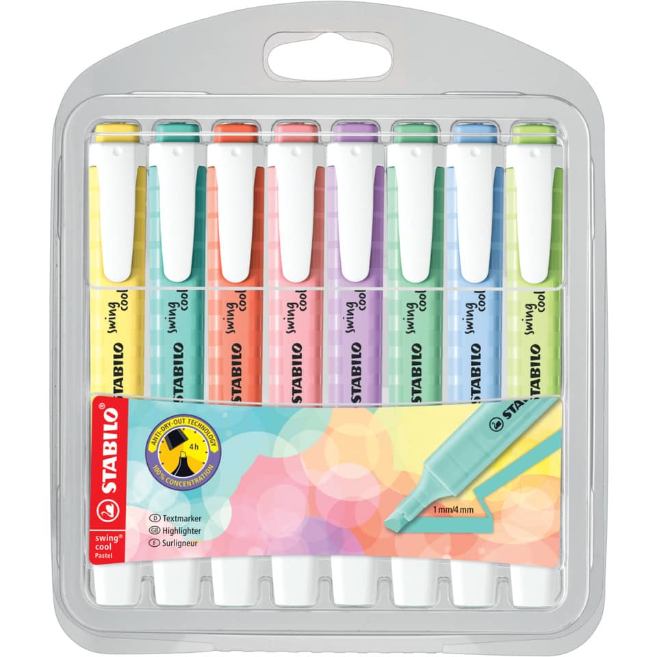 Textmarker swing® cool Pastel Etui, Etui mit 8 Stiften STABILO 275/8-08-1