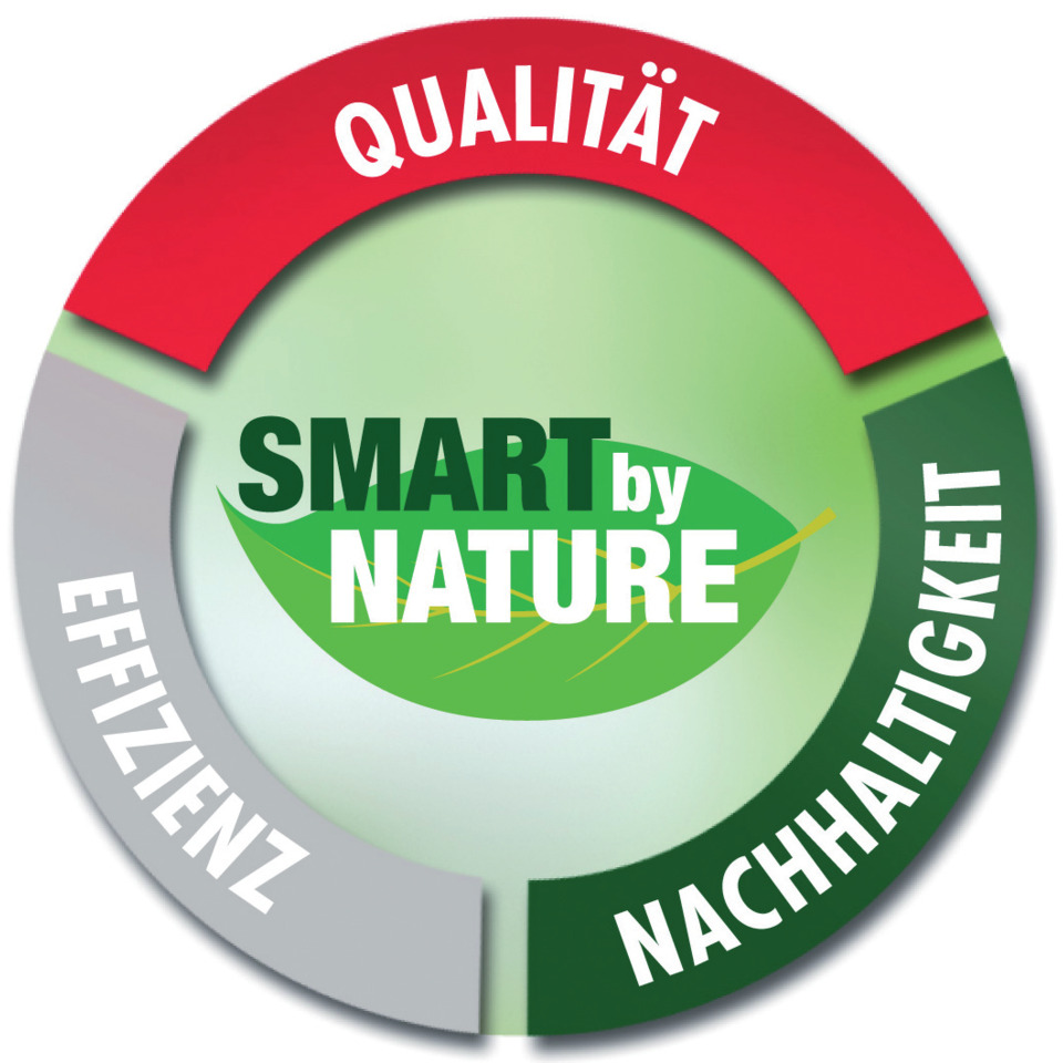 qualität, nachhaltigkeit, smart by nature, logo, rundlogo