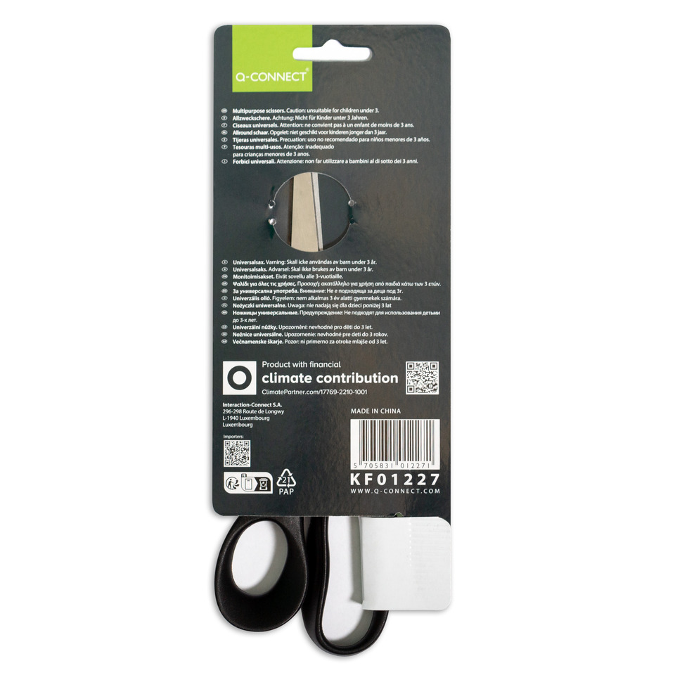 Schere, Schneiderschere, Multifunktionschere, Kartenverpackung, schwarzes Bandband