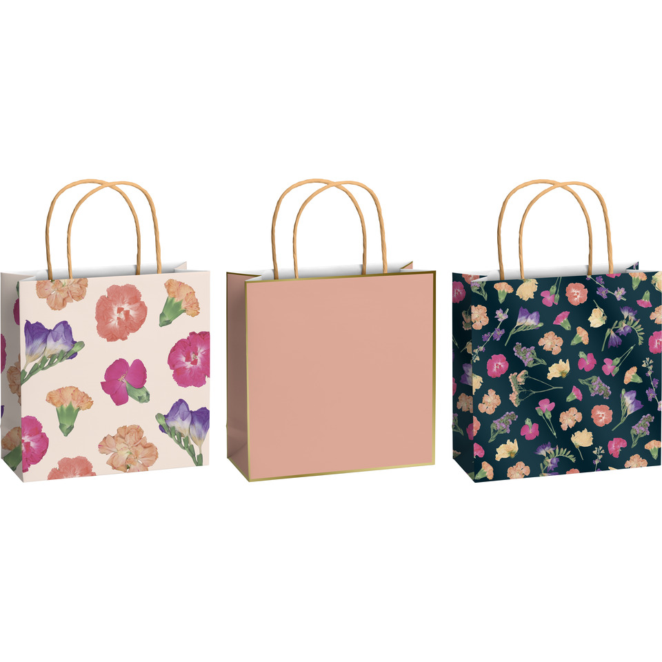 Geschenktüte, Blumenmuster, Papier-Tasche, Floral-Design, Seitlich geöffnete Tasche