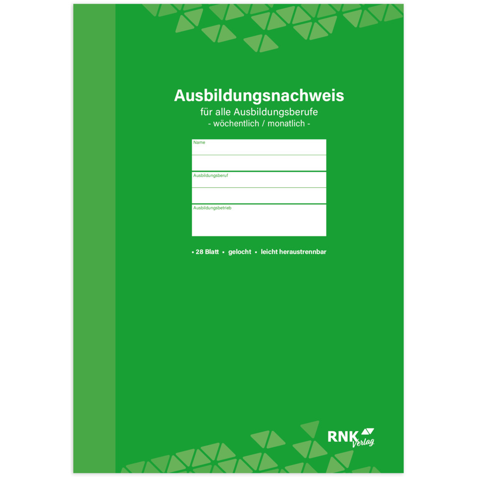 Ausbildungsnachweis für wöchentliche oder monatliche Eintragung/Block, A4, 28 Blatt RNK 5084