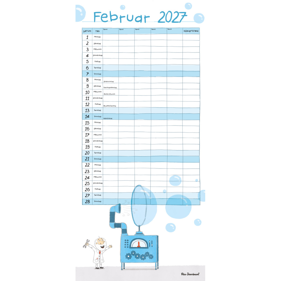 kalender, februar 2027, tischkalender, entwicklungssystem, messapparat