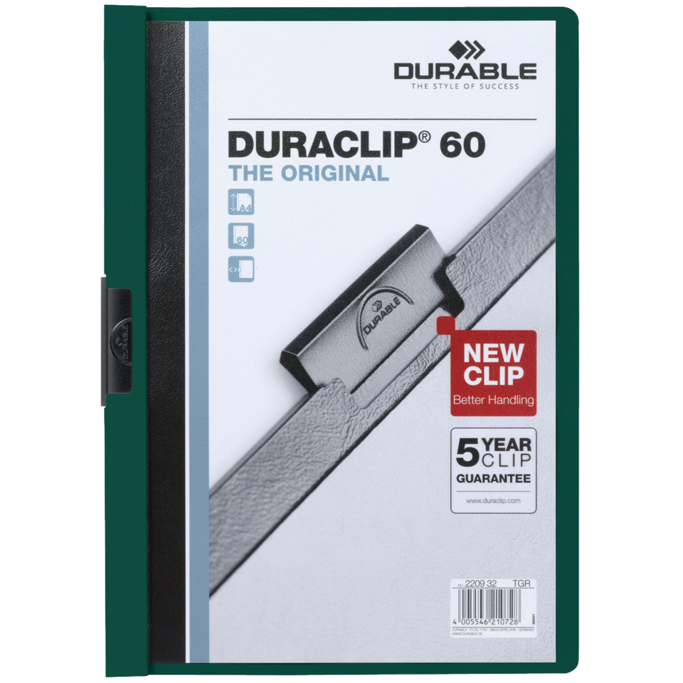 Klemm-Mappe DURACLIP® 60, Hartfolie, 60 Blatt, transparent/petrol DURABLE 2209 32