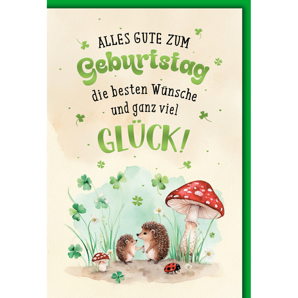Grußkarte, Geburtstag, Glück, Pilz, Igel