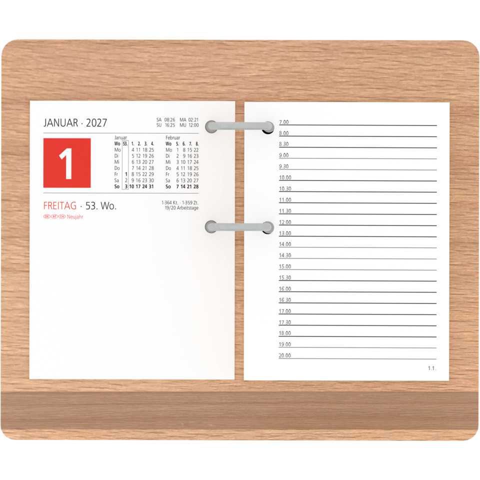 Kalender, Tagesplaner, Notizheft, Grommet-Binder, Holzunterlage