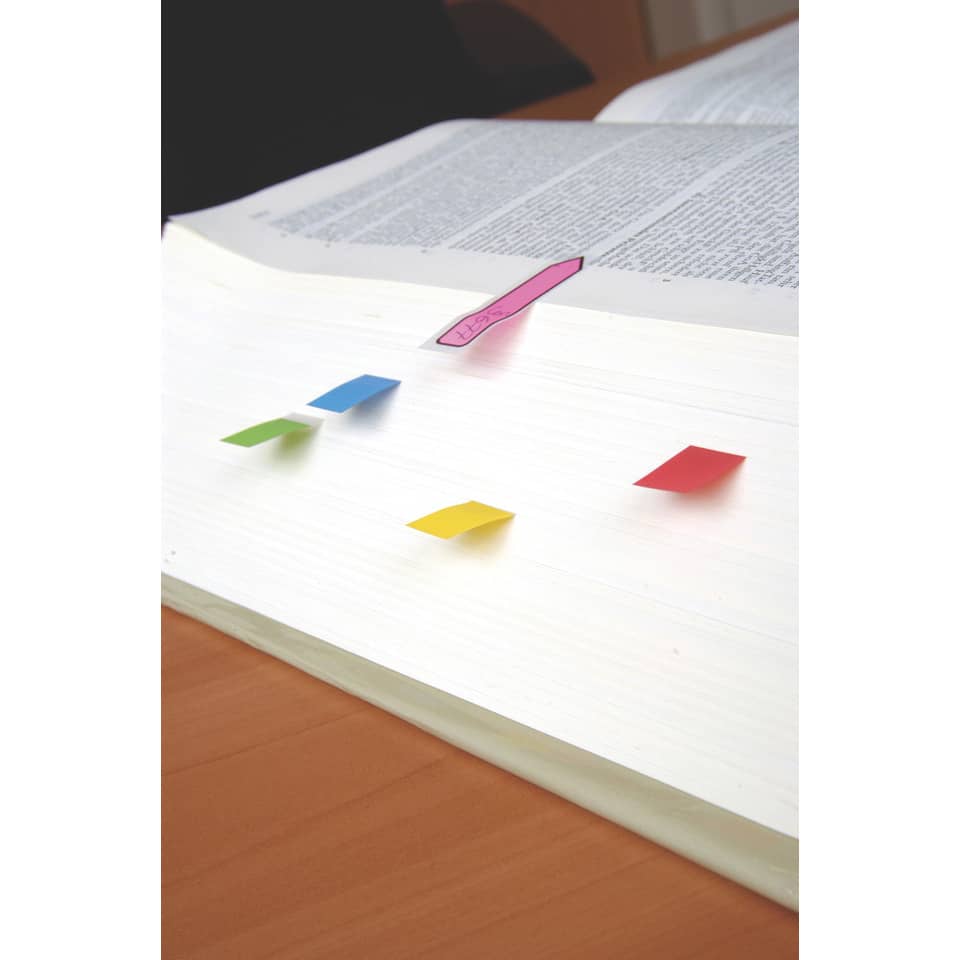 Buch, offenes Buch, Haftnotizen, bunte Registerkarten, Notizen