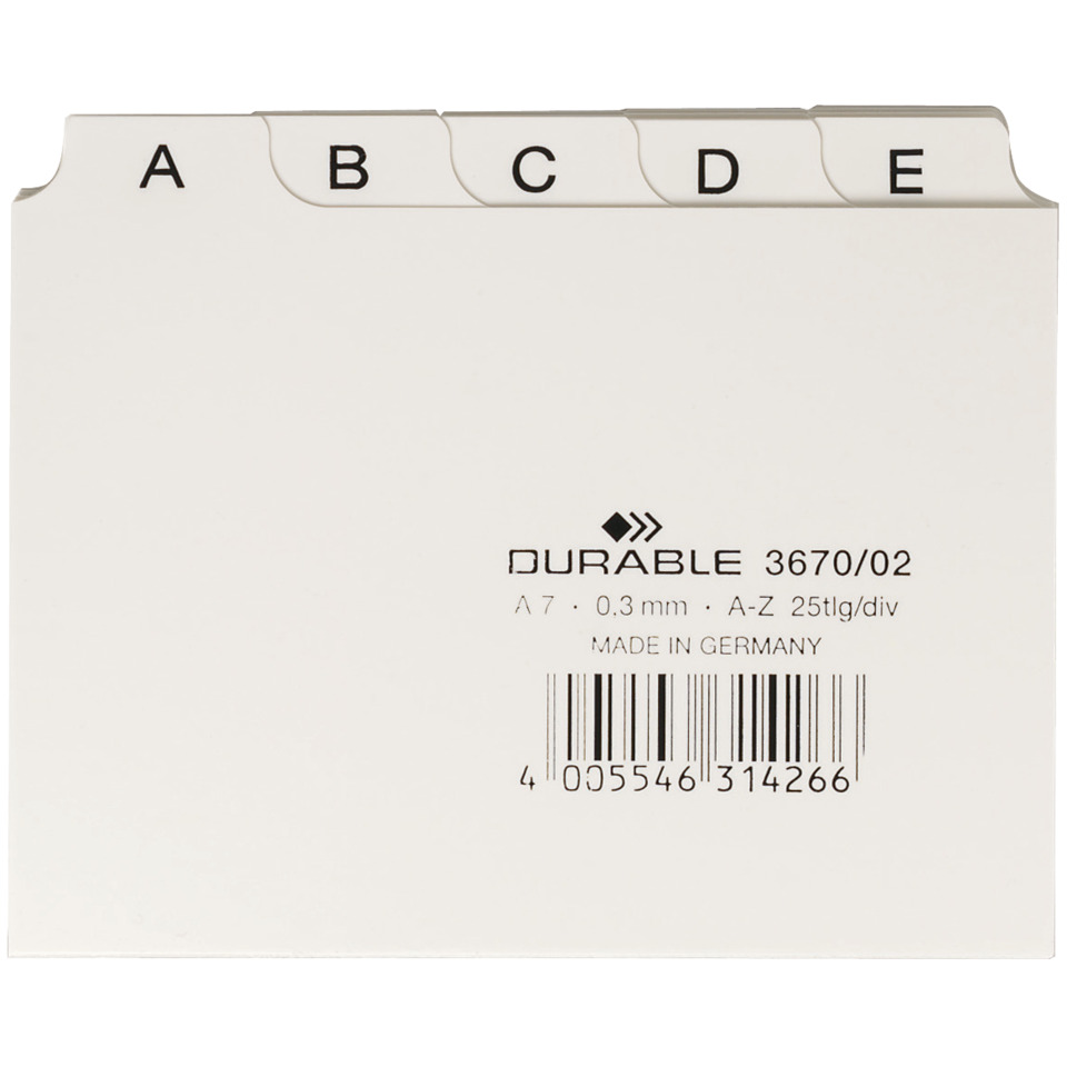 A-Z Registerkarten, Etikettenordner, Papierschale, Made in Germany, Durable 3670/02