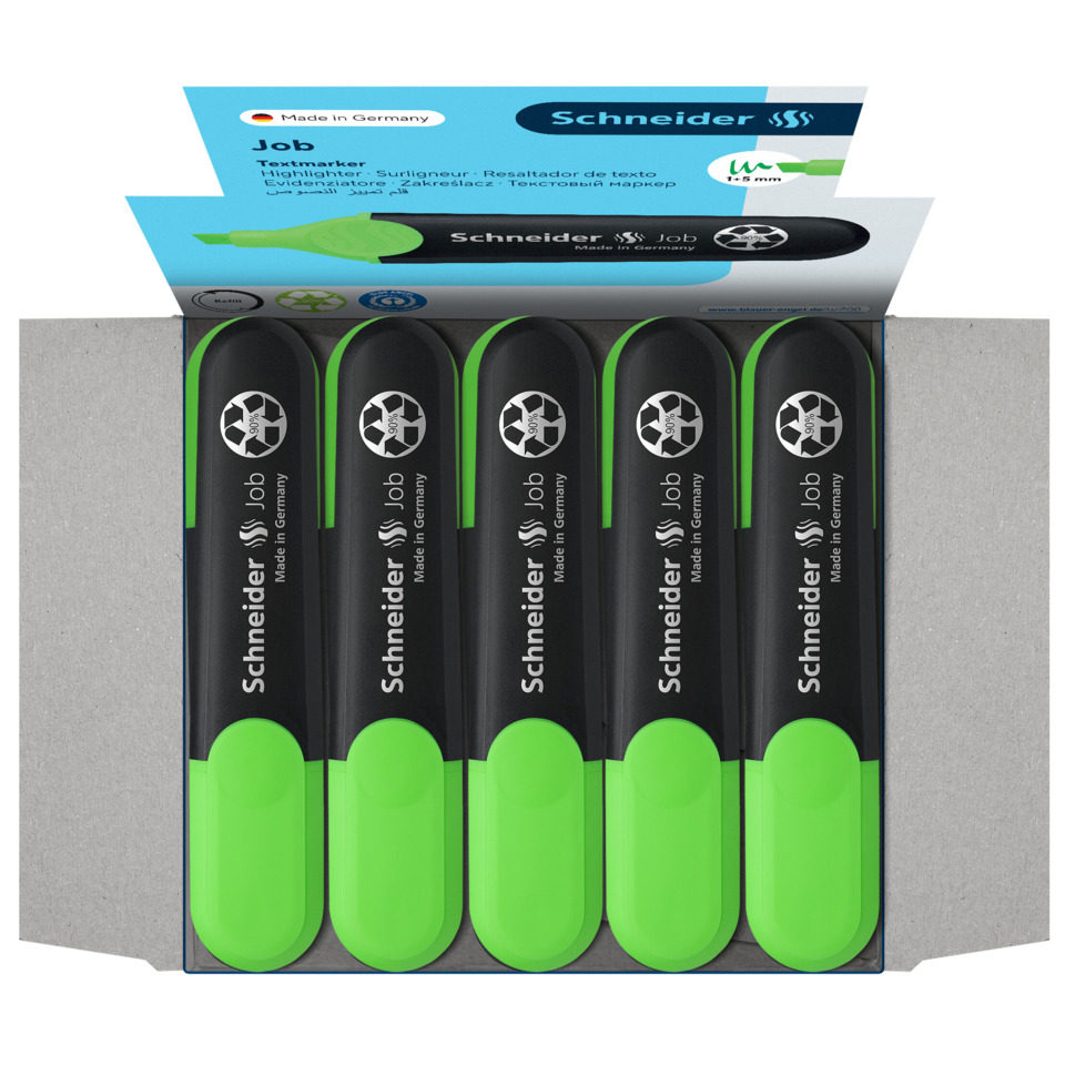 Highlighter, Textmarker, Neongrün, Schwarz, Set mit 5 Stiften