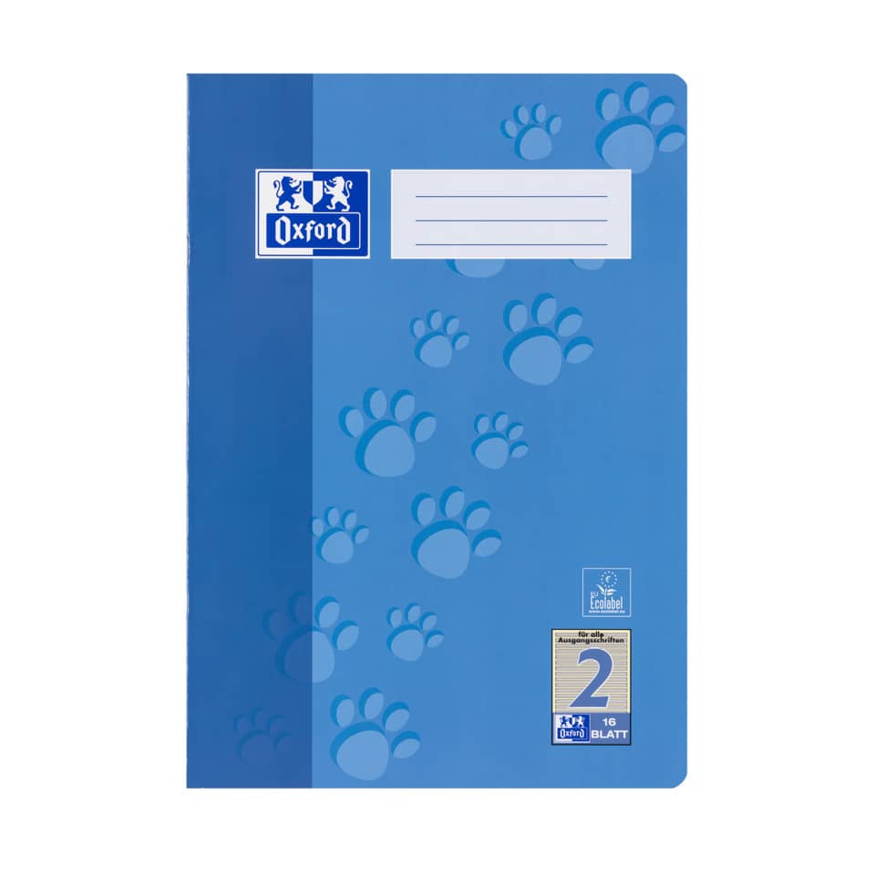 Notizblock, Schulmaterial, Blaues Cover, Pfotenabdruck-Muster, A4, 16 Blatt
