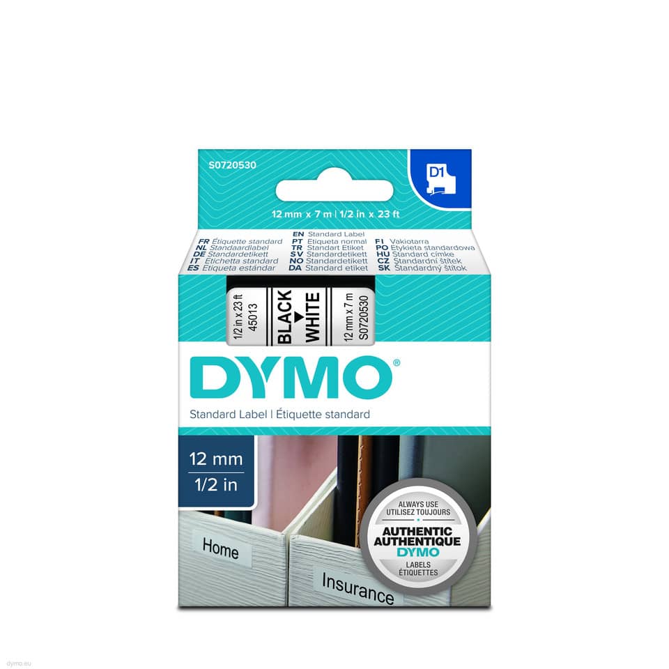DYMO, Etiketten, 12 mm, Standardetikett, White label