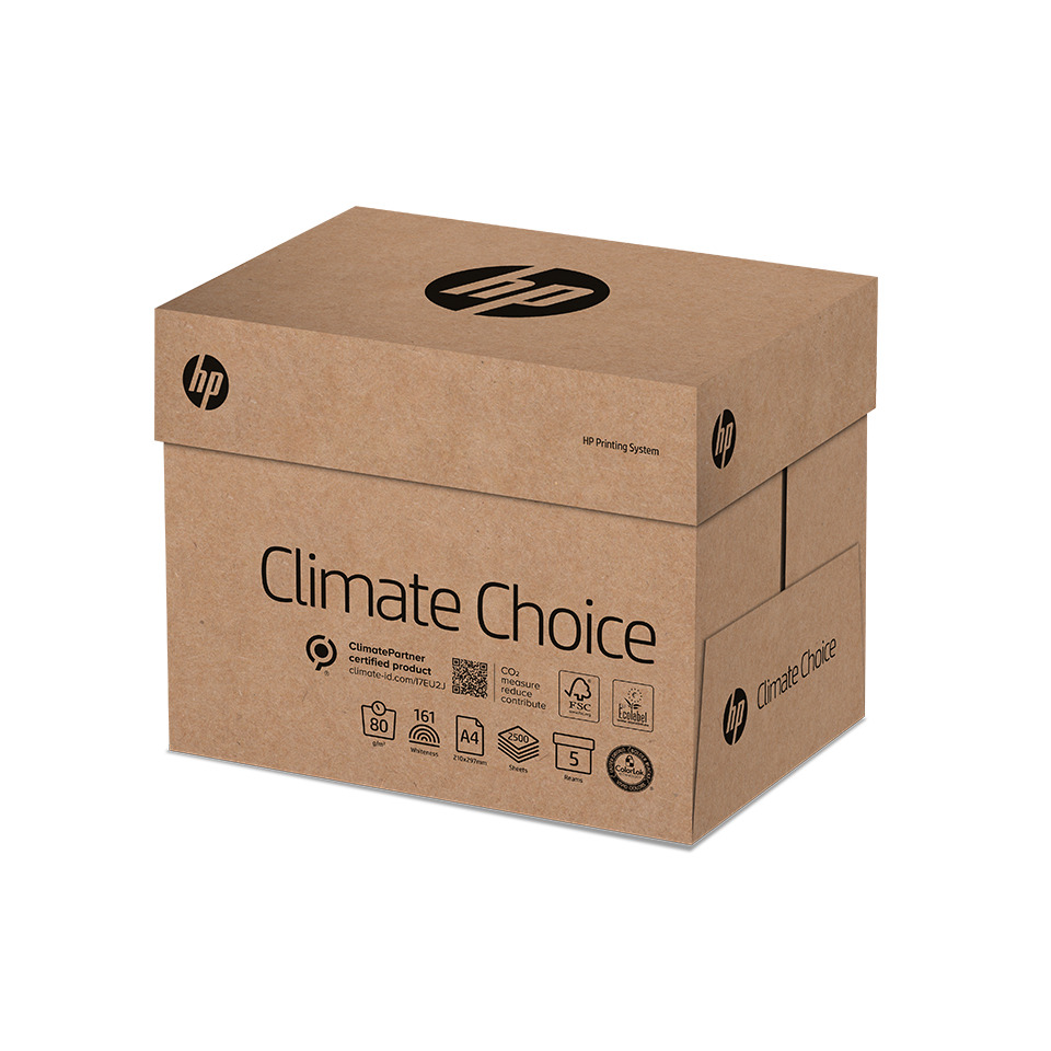 Kartonbox, HP Drucksystem, Climate Choice, Umweltkennzeichnung, Kartonverpackung