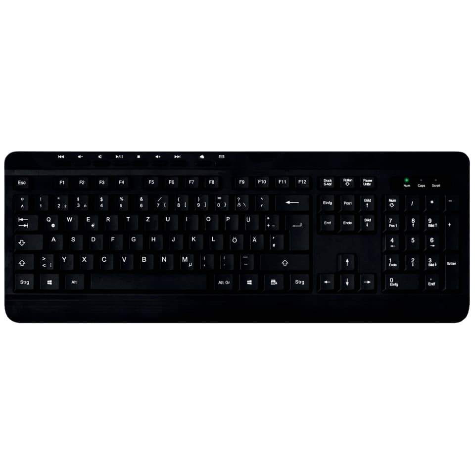 Tastatur, QWERTZ, Schwarz, Kabelgebunden, NumPad