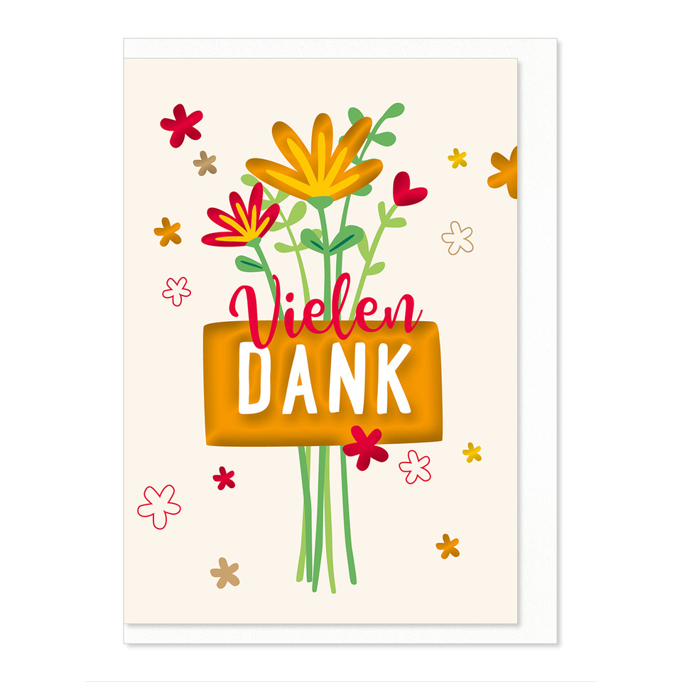 Grußkarte, Vielen Dank, Blumen, Viel Dank, Bunte Karte