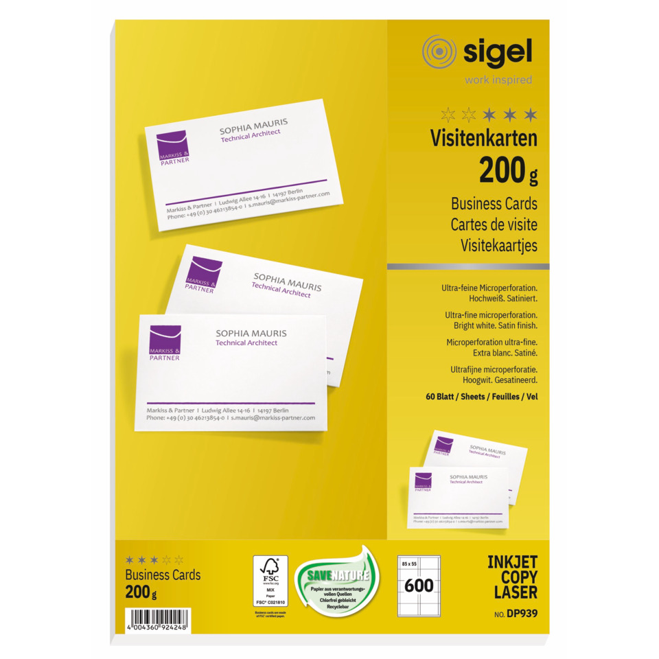 Visitenkarten, Karten, Business Cards, 200 g, Gelb