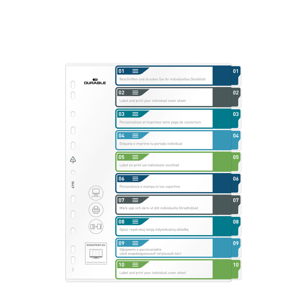 Deckblatt, Etiketten, Farbblöcke, Personalisierung, Druckseite