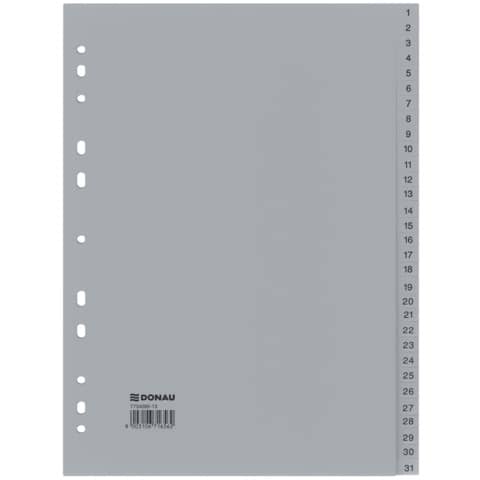 Ordnerregister 1-31, 22,5x29,7cm, PP, grau DONAU 7734095-13