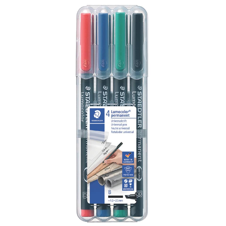 Folienstift Lumocolor® permanent, ca. 1.0 mm oder 2.5 mm, STAEDTLER Box mit 4 Farben STAEDTLER 314 WP4