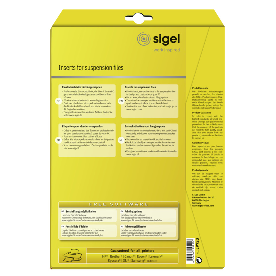 gelb, Verpackung, Inserts for suspension files, Hängetasche, Sigel