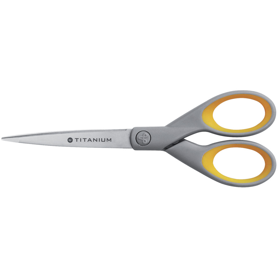 Schere, Titanium, Grau, Orangene Griffmulden, Scheren