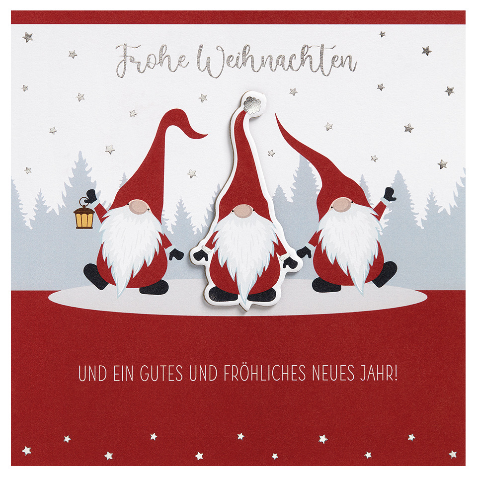 Weihnachtskarte, Gnom, Weihnachtsfigur, Häuschen?, Rot