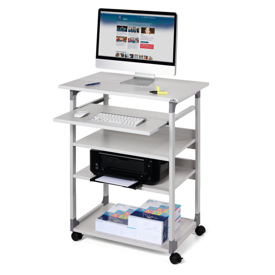 Computer-Schreibtisch, rollbarer Wagen, LCD-Monitor, Druckerablage, Aufbewahrungsschränke