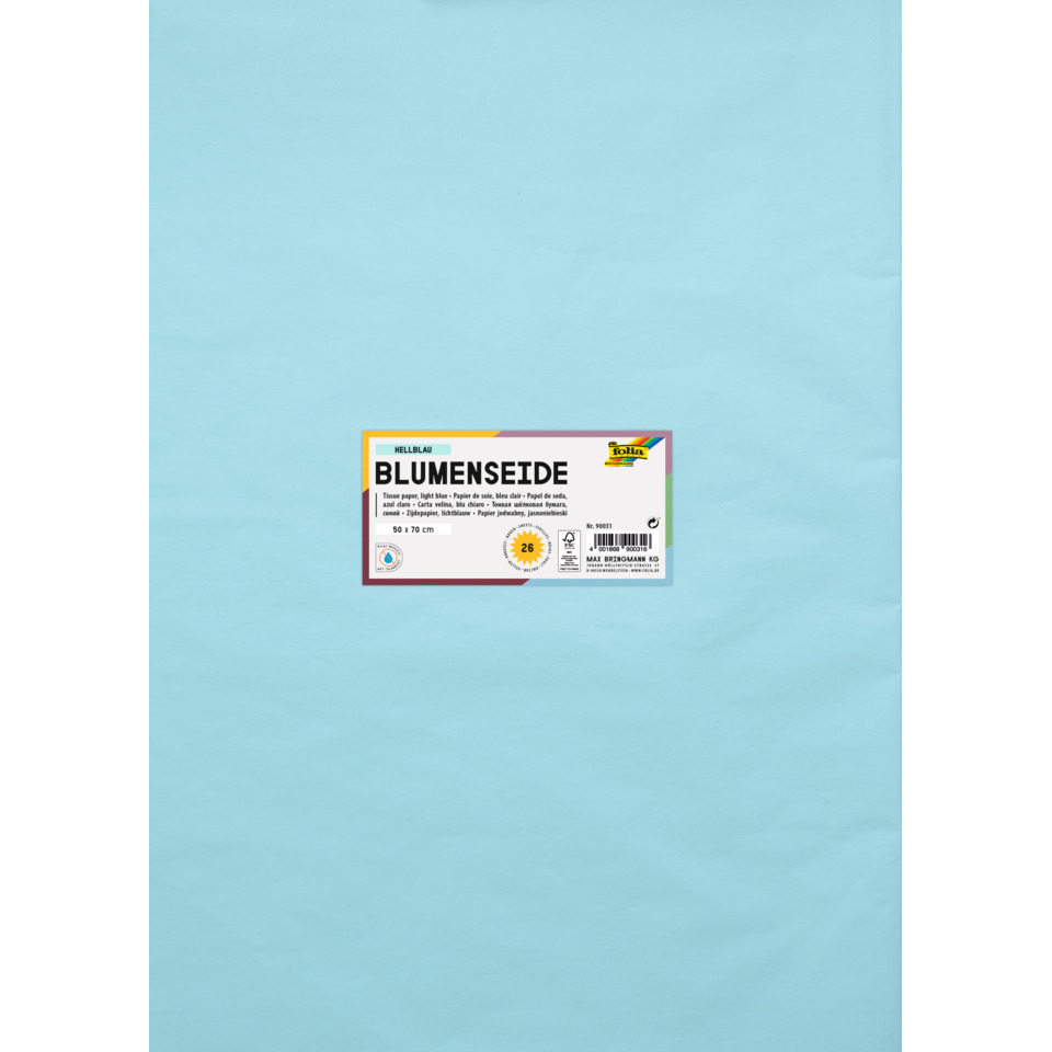 Blumenseide, Tüllpapier, Pastellblau, Papier, Kartonetikett