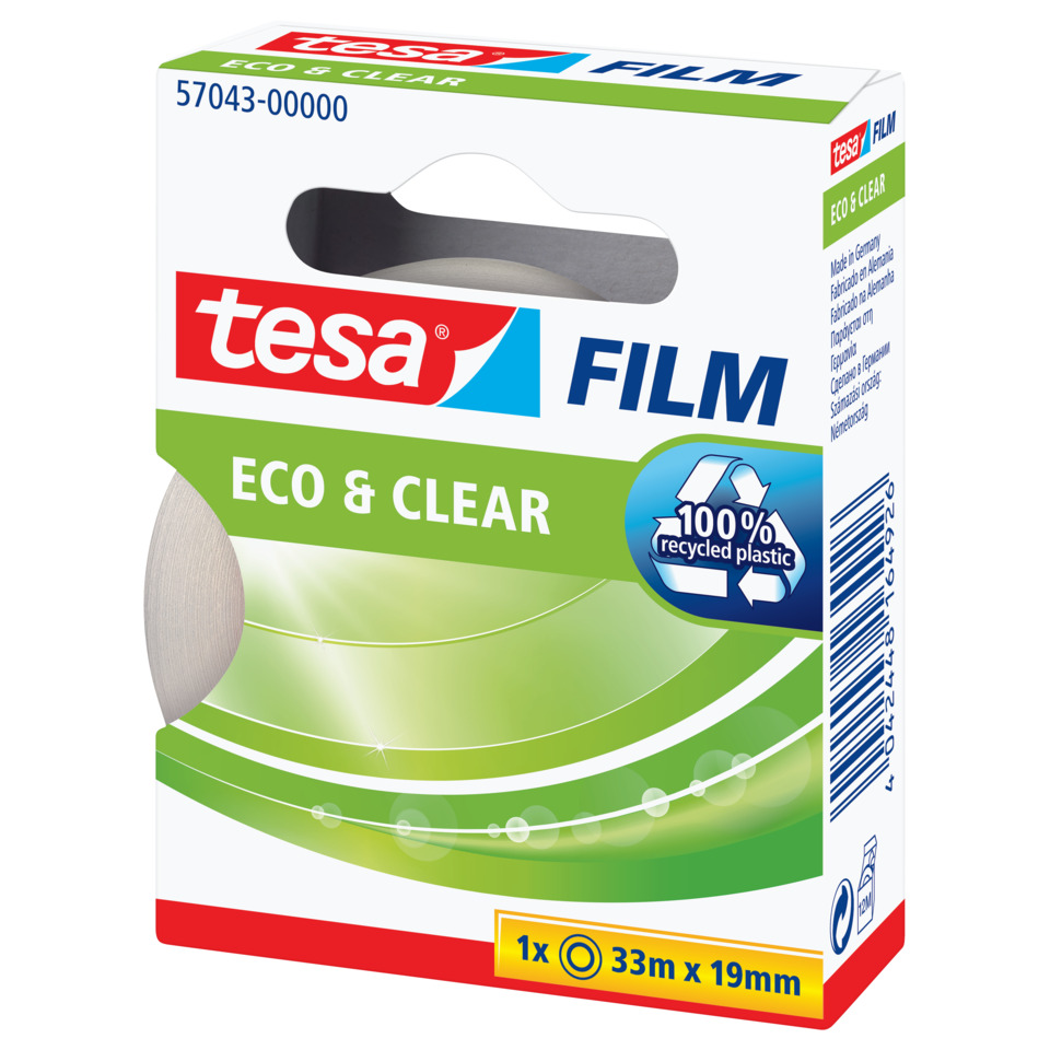 Klebeband, Film, Eco & Clear, recycelter Kunststoff, 33m x 19mm