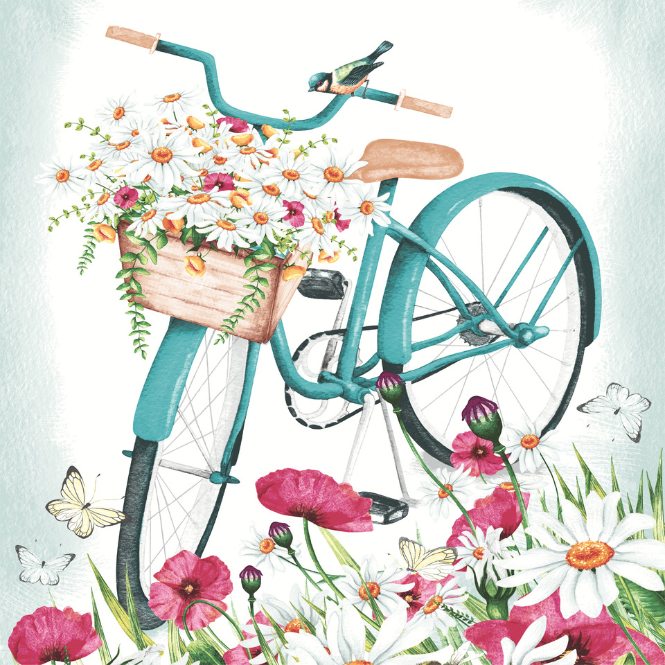Kunst, Grafiken, Muster, Fahrrad, Florales Design, Rad, Kunst, Grafiken, Fahrrad, Blumen-Arrangement
