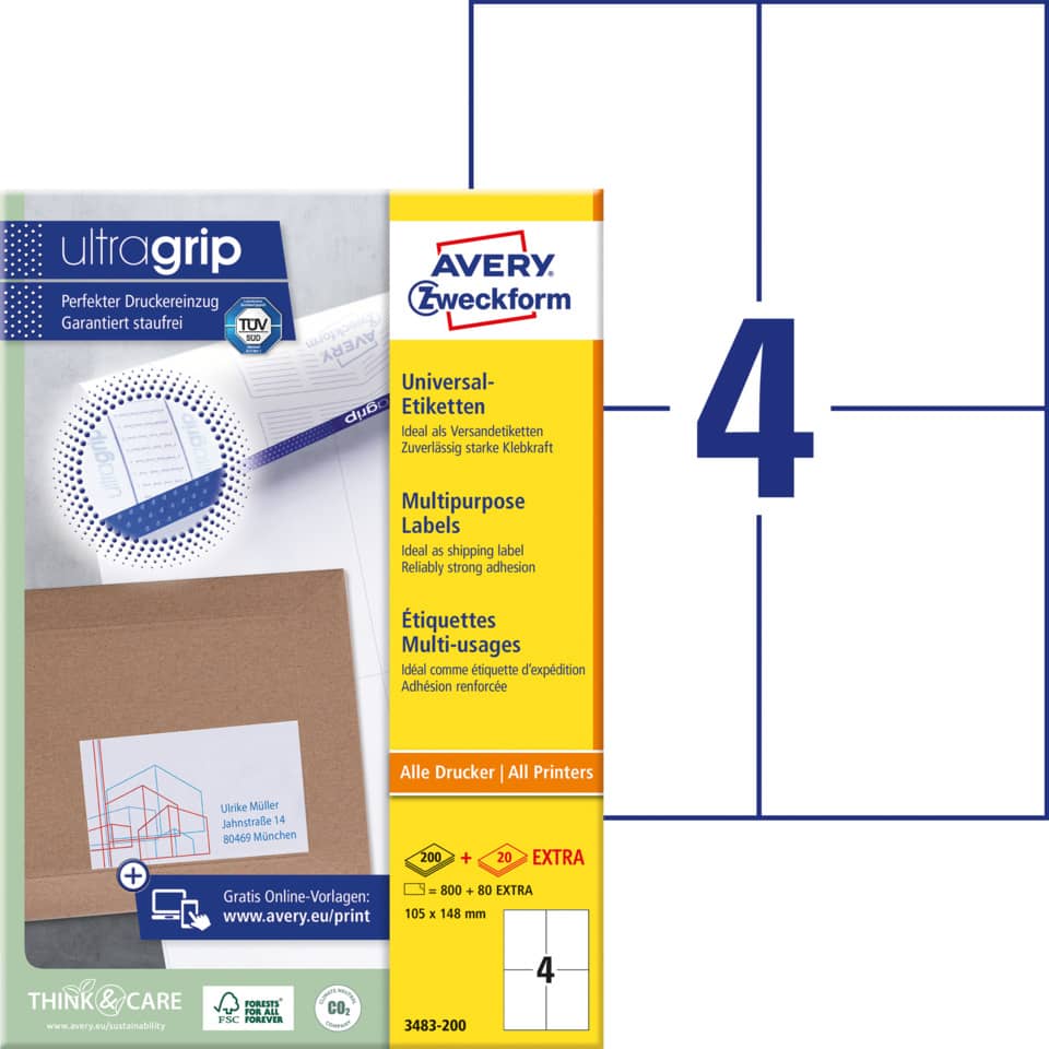 Multifunktionsetiketten, Versandetiketten, Universelle Etiketten, Druckeretiketten, Avery Etiketten