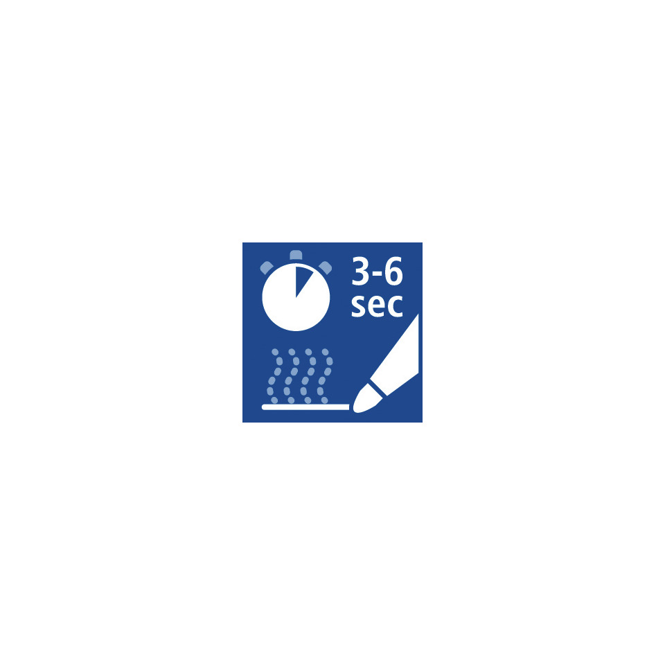 3-6 sec, Timer, blauer Symbol, Badezimmer, Pflegehinweis