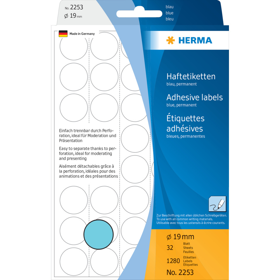 anhaftetiketten, kreisförmige etiketten, blau, dauerhafte, etiketten 19 mm